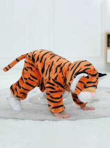 SHEIN Bebé niño Disfraz piel de tigre con estampado con bordado de dibujos animados con diseño de orejas 3D con capucha - Multicolor - Ver 8