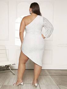 SHEIN Privé Plus 1pc One Shoulder Asymmetrical Hem Lace Dress