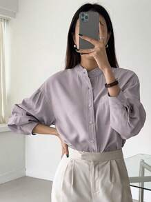 DAZY 纯色口袋贴片纽扣衬衫长袖上衣