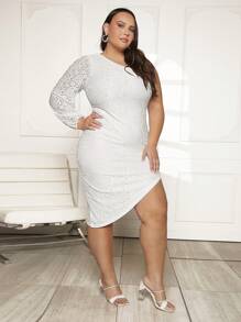 SHEIN Privé Plus 1pc One Shoulder Asymmetrical Hem Lace Dress