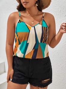 SHEIN VCAY Top estivo con stampa geometrica di stile boho, con schienale attorcigliato, di taglia large - Multicolore - Visualizzare 2