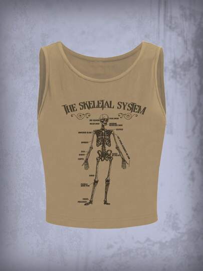 Goth Top tank con slogan con estampado de cráneo