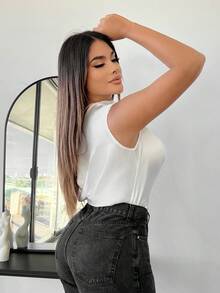 SHEIN SXY Solid Draped Backless Sleeveless Blouse - White - View 5