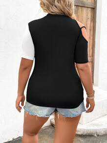 Calvaya 大碼雙色鏈條細節鏤空T恤