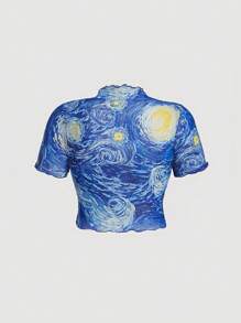 SHEIN MOD 大碼星夜印花木耳邊T恤