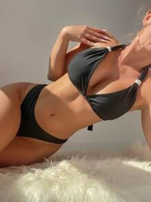 Swim SXY 環鏈掛脖三角杯比基尼泳裝 - 黑色 - 查看 3