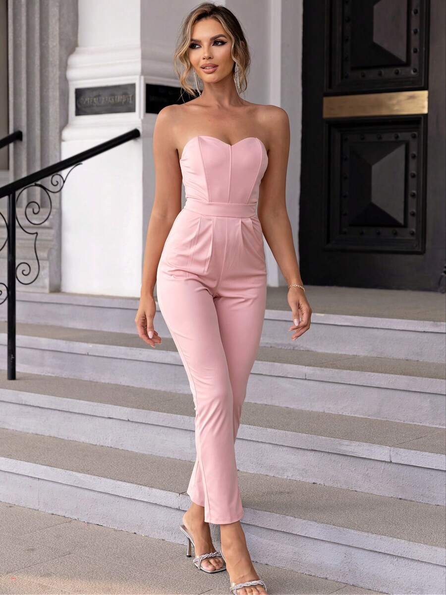 Joyfunear Solid Tube Jumpsuit - Baby Pink - View 1