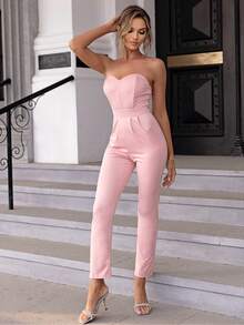 Joyfunear Solid Tube Jumpsuit - Baby Pink - View 6