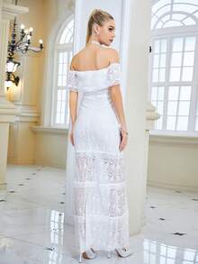 Off Shoulder Lace Wedding Dress - White - View 2