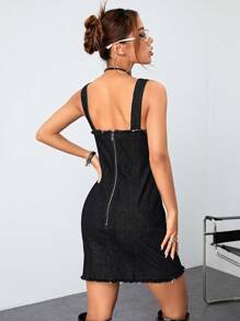 SHEIN ICON 毛邊緣牛仔裙 - 黑色 - 查看 2