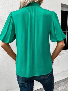 SHEIN Clasi Cổ giả Ống tay áo Áo sơ mi - màu xanh lá - Xem 2