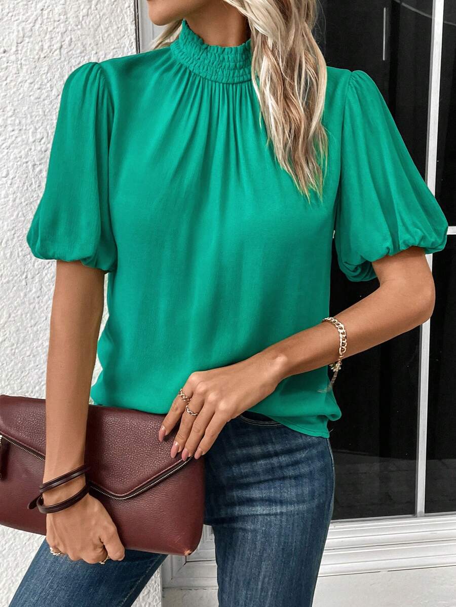 SHEIN Clasi Cổ giả Ống tay áo Áo sơ mi - màu xanh lá - Xem 1