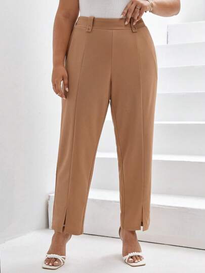 SHEIN Frenchy 大碼高腰下擺開叉長褲