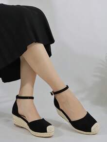 Gỉản lược Dây đeo mắt cá chân Espadrille Nền tảng Giày nêm Đối với phụ nữ - màu đen - Xem 1