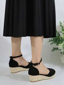 Gỉản lược Dây đeo mắt cá chân Espadrille Nền tảng Giày nêm Đối với phụ nữ - màu đen - Xem 2