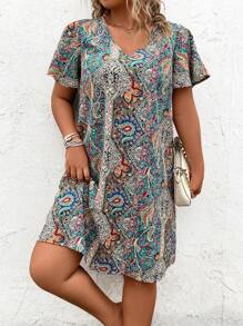 EMERY ROSE Vestido túnica de manga mariposa con estampado de paisley, verano - Multicolor - Ver 4