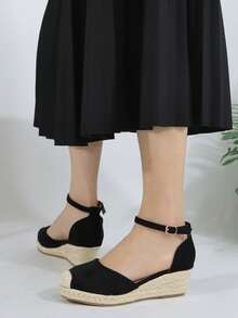Gỉản lược Dây đeo mắt cá chân Espadrille Nền tảng Giày nêm Đối với phụ nữ - màu đen - Xem 4