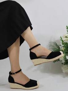 Gỉản lược Dây đeo mắt cá chân Espadrille Nền tảng Giày nêm Đối với phụ nữ - màu đen - Xem 5