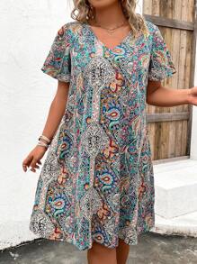 EMERY ROSE Vestido túnica de manga mariposa con estampado de paisley, verano - Multicolor - Ver 1