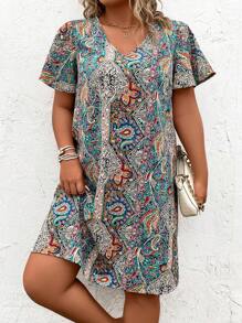 EMERY ROSE Vestido túnica de manga mariposa con estampado de paisley, verano - Multicolor - Ver 3