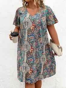 EMERY ROSE Vestido túnica de manga mariposa con estampado de paisley, verano - Multicolor - Ver 5