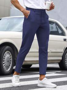 Manfinity Mode Men Solid Slant Pocket Suit Trousers - Navy Blue - View 1