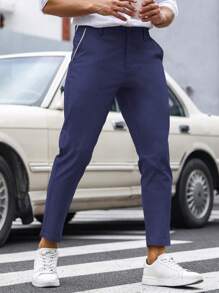 Manfinity Mode Men Solid Slant Pocket Suit Trousers - Navy Blue - View 7