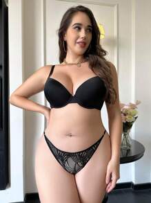 大碼素色蕾絲內褲 - 黑色 - 查看 4