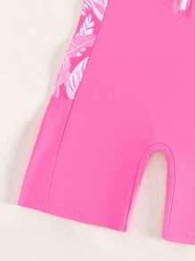 Tween Girl Floral Print Zipper Front One Piece Swimsuit - Pink - View 4