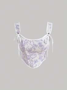 SHEIN MOD 印花前打結寬背帶上衣 - 彩色 - 查看 1