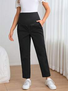 SHEIN Maternity Wide Waistband Carrot Jeans - Black - View 4