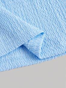 SHEIN MOD Đầm Bất đối xứng Dây kéo Xù Tách cao màu trơn Thanh lịch - Màu xanh nhạt - Xem 4