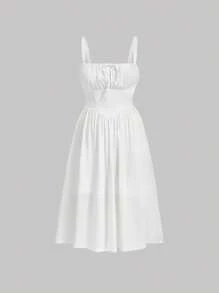 SHEIN MOD Vestido de tirantes pecho con fruncido - Blanco - Ver 1