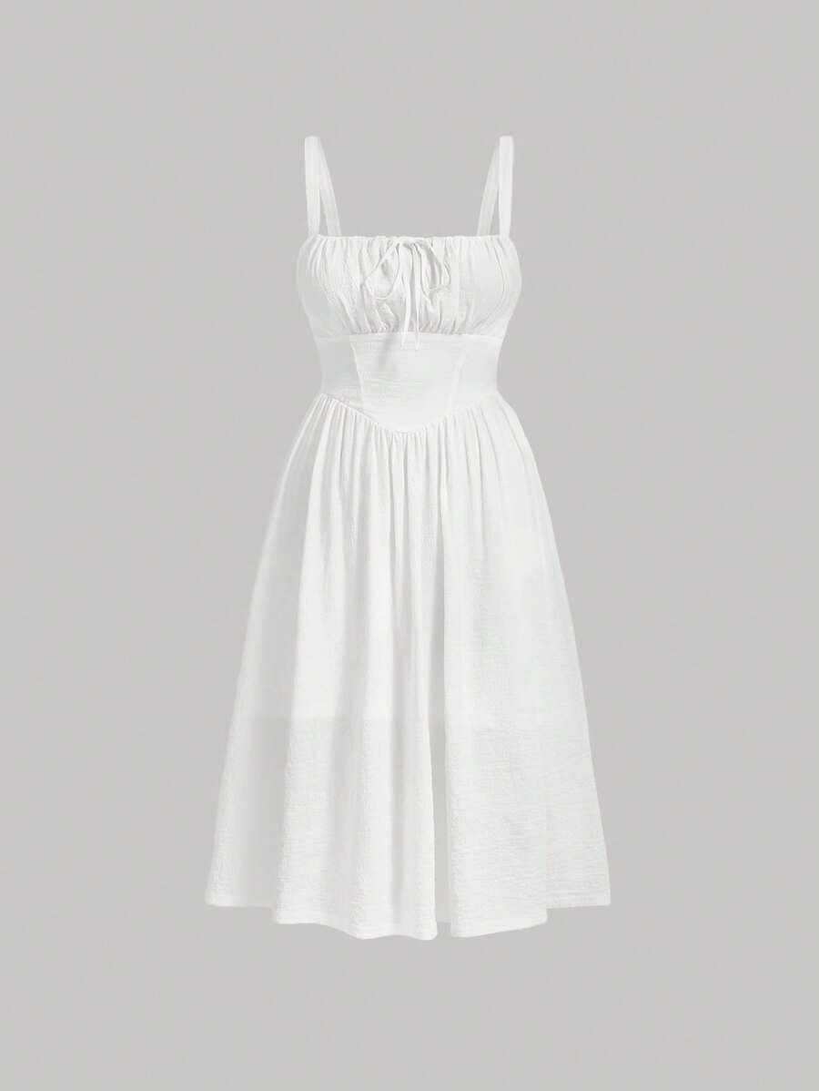 SHEIN MOD Vestido de tirantes pecho con fruncido - Blanco - Ver 1