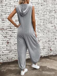 SHEIN LUNE Button Front Hooded Tank Jumpsuit - Light Grey - View 2
