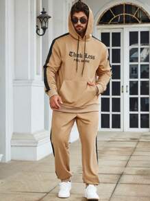 Manfinity Campus Court Men Plus Letter Graphic Contrast Side Seam Drawstring Hoodie & Sweatpants