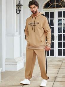 Manfinity Campus Court Men Plus Letter Graphic Contrast Side Seam Drawstring Hoodie & Sweatpants