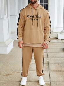 Manfinity Campus Court Men Plus Letter Graphic Contrast Side Seam Drawstring Hoodie & Sweatpants