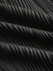 SHEIN MOD Textured Mock Neck Keyhole Back Flounce Sleeve Black Bell Sleeves Tee - Black - View 4