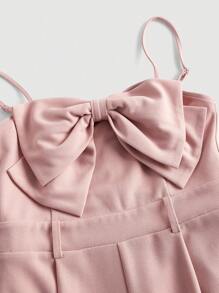 SHEIN MOD Áo liền quần nữ Dây kéo Nơ trước màu trơn Thanh lịch - Màu Hồng  San hô - Xem 4