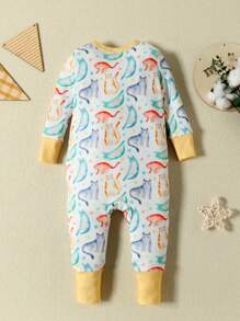 Baby Boy Cat Print Zip Up Snug Fit Jumpsuit - Multicolor - View 2