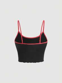 SHEIN MOD 櫻桃和字母圖案撞色滾邊吊帶上衣 - 黑色 - 查看 2