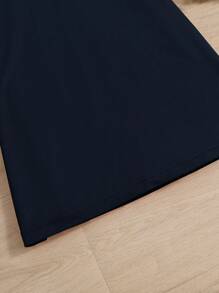 SHEIN 女小童小熊刺繡拼接邊Polo領T恤連衣裙 - 藏蓝色 - 查看 4