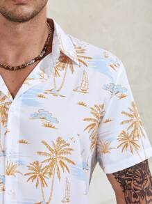 Manfinity RSRT Men Plus Size Vacation Tropical Print Shirt & Shorts - Yellow - View 4