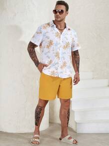 Manfinity RSRT Men Plus Size Vacation Tropical Print Shirt & Shorts - Yellow - View 5