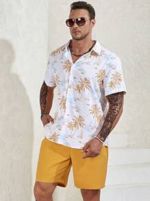 Manfinity RSRT Men Plus Size Vacation Tropical Print Shirt & Shorts - Yellow - View 6