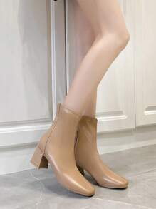 女性時尚&舒服的小腿中部靴子帶方頭&粗跟 - 卡其色 - 查看 1