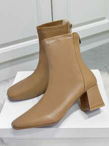女性時尚&舒服的小腿中部靴子帶方頭&粗跟 - 卡其色 - 查看 4