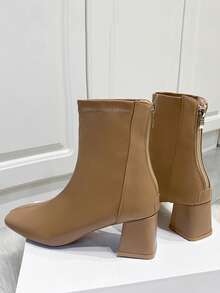 女性時尚&舒服的小腿中部靴子帶方頭&粗跟 - 卡其色 - 查看 7