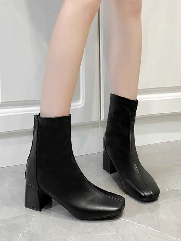 Women's Fashionable And Comfortable Mid-calf Boots With Chunky Heel And Side Zipper Closure